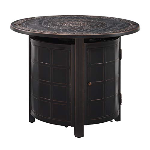 Fire Sense Columbia 34 Round LPG Aluminum LPGNG Fire Pit Table  Antique Bronze Finish  Uses 20 Pound Propane Tank  Fire Bowl Lid Vinyl Over and Clear Fire Glass Included