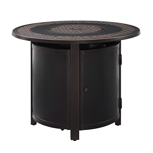Fire Sense Franklin 34 Round LPG Aluminum LPGNG Fire Pit Table  Antique Bronze Finish  Uses 20 Pound Propane Tank  Fire Bowl Lid Vinyl Over and Clear Fire Glass Included