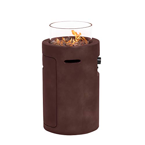 SUNBURY Outdoor Propane Burning Fire Bowl Column Dark Bronze Patio Fire Pit Table 40000 BTU w Lava Rocks Glass Wind Guard Waterproof Cover (Dark Bronze)