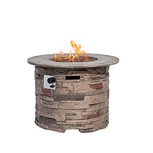 HOMPUS Patio Propane Fire Pit Table 32inch 40000 BTU Round Imitation Stone Outdoor Firepit w Tank Internal StorageFree Lava Rocks w Rain Cover