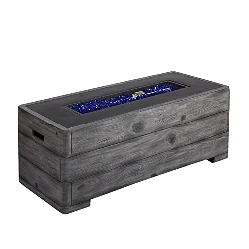 VEIKOUS Fire Pit Table Rectangular Firepit Propane Gas Outdoor Heater Fire Table Outside Wood Grain Patio Gas Fire Desk AutoIgnition Propane Burning Table
