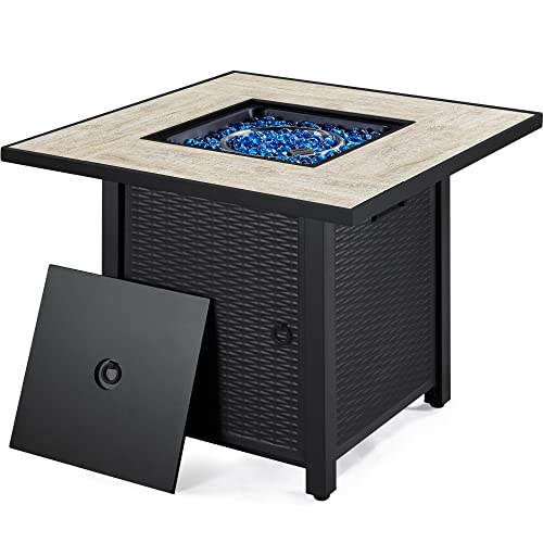 Yaheetech Propane Gas Fire Pit 30 Inch 40000 BTU Square Gas Firepits with Ceramic Tabletop and Fire Glass MultiFunction Outdoor Heating Fire Table for GardenPatioCourtyardParty Black