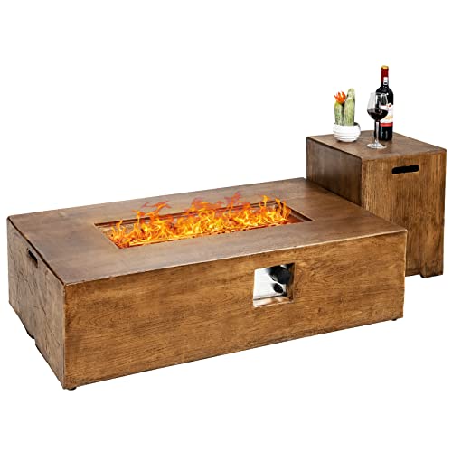 Giantex 2Piece Propane Fire Pit Table Set with 20 Gallon Tank Side Table 48 Inchx27 Inch 50000 BTU Rectangular Fire Table  Waterproof Cover Outdoor Furniture