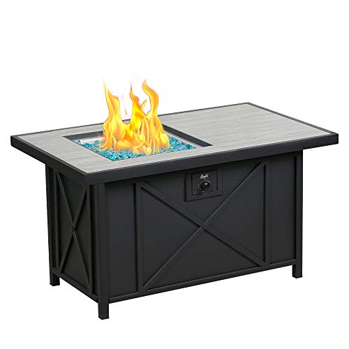 BALI OUTDOORS 42 inch 50000 BTU Rectangular Propane Gas Fire Pit Table with Fire Glass and Table Lid  Fire Pits Outdoor for Garden Patio Backyard