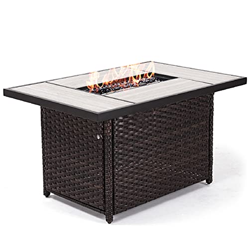 Grand patio Outdoor 43 Inch Propane Gas Fire Pit Table Rectangle Fire Table with Resin Wicker Base Resin WickerRectangle