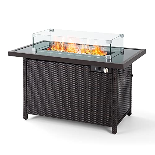 PAMAPIC Outdoor Fire Pits 42 Inch 50000 BTU AutoIgnition Propane Fire Pit Table with Glass Wind GuardOutdoor Fire Tables for Garden Patio Backyard Deck Poolside