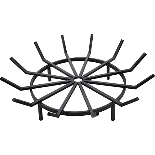 Firewood Grate Log Fire Pit Grate Wheel Round Wrought Iron 24Inch Diameter 4Legs Heavy Duty Fireplace Stove Bonfire Rack Holder Thick Spokes Fire Grate Wheels for Outdoor Campfire Cooking