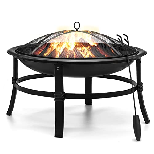 26 inch Fire Pit for Outside Wood Burning Outdoor Small Bonfire Pit Heavy Duty Steel Firepit for Patio Backyard Camping Deck Picnic Porch with Spark ScreenLog GratePoker
