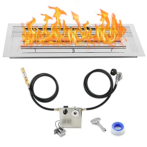 Hisencn 24 x 8 Rectangular Dropin Fire Pit Kit Stainless Steel Fire Pit Propane H Burner with Spark Ignition Kit for DIY Propane Fire Pit Suitable for Indoor  Outdoor Decorative Fireplace