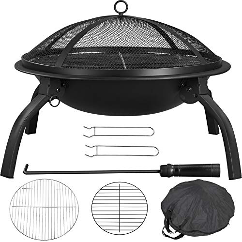 Yaheetech 22inch Firepit Portable Folding Steel Fire Bowl Garden Treasures Fire Pit Wood Burning Outdoor Fireplace with Spark Screen BBQ Grill Log Grate  Carrying Bag for Patio Backyard Camping