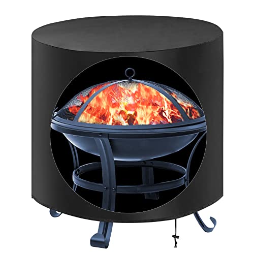 LIOLISLY Fire Pit Cover Round Charcoal Grill Cover Grill Covers Heavy Duty Waterproof 28 Inch 420D Polyester with PVC Coating Color Black