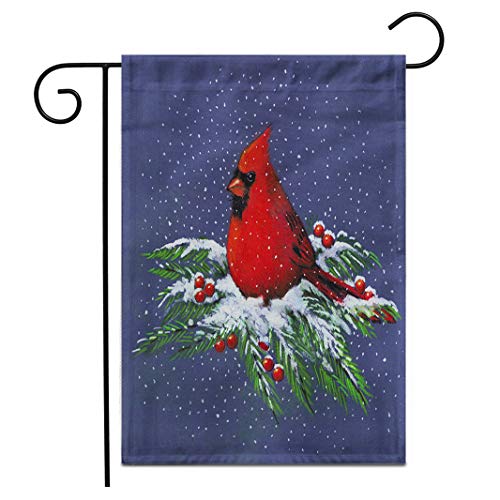 Adowyee 12x 18 Garden Flag Red Bird Drawing of Cardinal on Snowy Pine Snow Outdoor Double Sided Decorative House Yard Flags