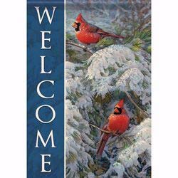 Carson Glitter Garden Flag - Cardinals in Snowy Pines