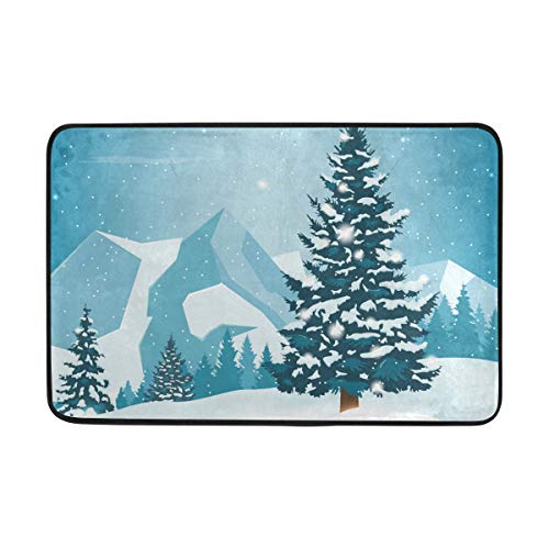 Jiayangzi Snowy Pine Trees Mountains Front Door Mat Absorbs Doormat Anti-Slip Backing Entrance Pet Mats Welcome Hello Carpet Rug for Kitchen Bathroom Porch Laundry Living Room Home