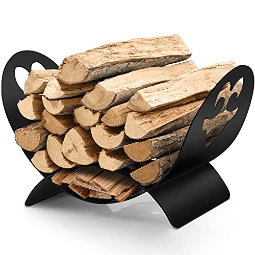 Amagabeli Firewood Rack Indoor Carrier Metal Fireplace Log Holder Basket Outdoor Wrought Iron Fireset Wood Holders Stove Stacking Rack Storage Container Metal Kindling Hearth Large Accessories Black