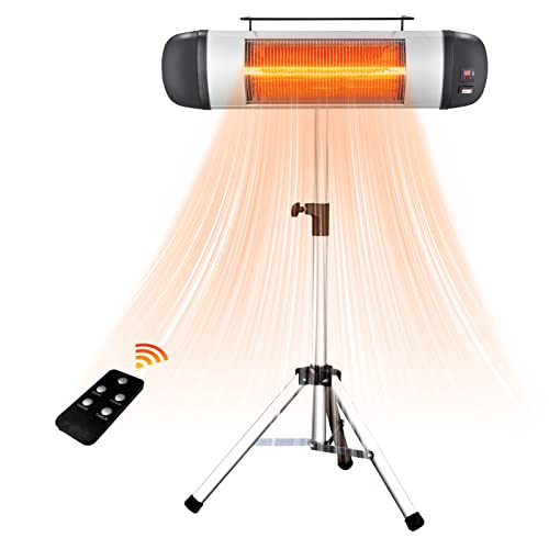Patio Heater Outdoor SHAPONI Electric Garage Heaters with Tripod 1500W Indoor Infrared Heater with Remote 3S Fast Heat 24H Timer AutoOff Tipover Overheat Protection Wallmounted IndoorOutdoor Space Heater