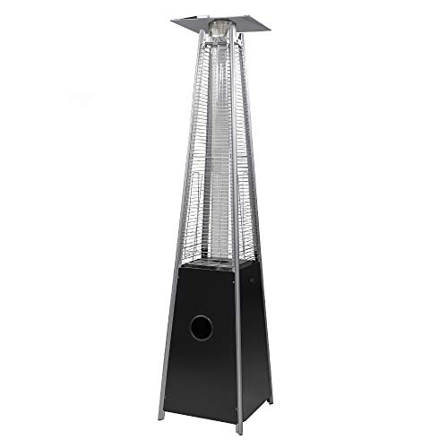 Laurel Canyon 42000 BTU Pyramid Outdoor Propane Patio Heater with Glass Tube Flame Wheels Quick Pulse Ignition Auto Shut Off Black