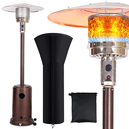 Outdoor Patio Heater Propane 48000 BTU  Patio Heater Commercial Floorstanding Outside Heaters Patio Propane with Cover Heater with wheels StandUp Lawn Heater for GardenWeddingPartyBronze