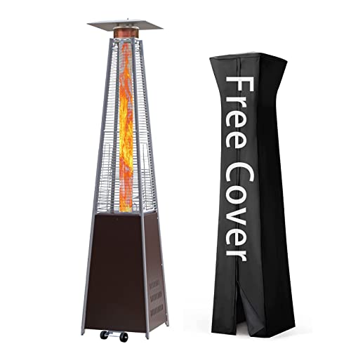 Stainless Steel Outdoor Patio Heater  Pyramid Heating Propane Gas Flame Heater  Quartz Glass Tube Heater with wheels  Rain Cover