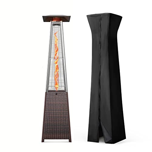 Pamapic 42000 BTU Pyramid Outdoor Patio Heater with CoverRapid Heating Propane HeaterNew Rattan Design Heater with Wheels for PatioGardenCourtyardBalcony