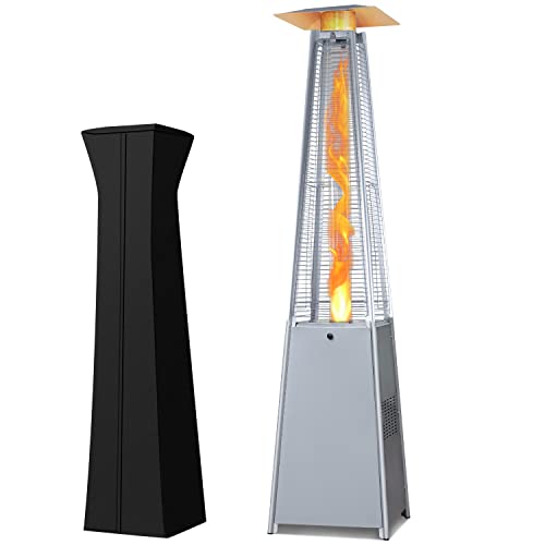 Patio Heater for Outdoor Commercial Use with Waterproof Cover45000 Btu Pyramid Outside Propane Gas Heater for PartyBackyard or Garden Decorations (1 PC Silver)