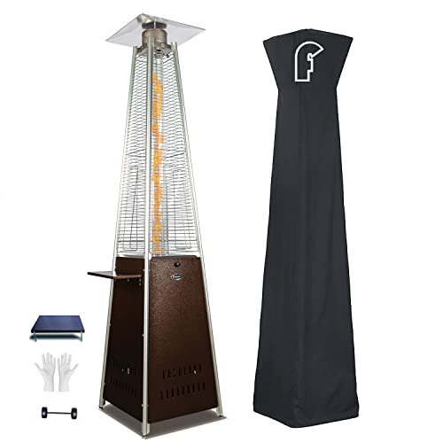 Patio Propane Heater Outdoor Patio Heater 48000 BTU Pyramid Outdoor Heater Quartz Glass Tube Propane Heater Gas Patio Heaters for Outdoor Use with WheelsCoverGround NailsDetachable Table