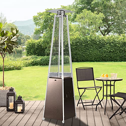 Pyramid Patio Heater  48000 Btu Pyramid Flame Outdoor Heater for Patio Propane with Cover and Portable Wheel Stainless Steel Patio Heaters for Outdoor Use Quartz Glass Tube Hammered Bronze Tower