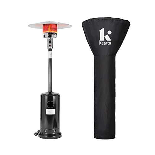 KEZATO 46000 BTU Propane Outdoor Patio Heater with Cover and Wheels for Residential or Commercial Use 87 Inches  Black