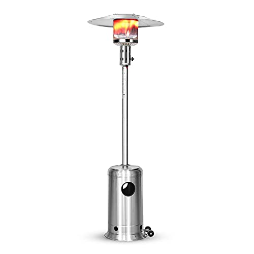 48000 BTU Outdoor Patio Propane Heater 88in Tall Umbrella Outside Space Gas Heater with Wheels Standing Tainless Steel Patio Floor Air Heater for Commercial Residential Garden Porch Party Deck