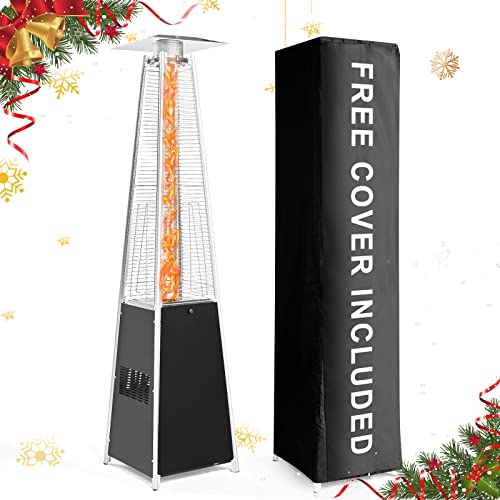 Aoxun Pyramid Patio Heater 48000 BTU Propane Outdoor Flame Heaters with CoverGas Heaters for Outside Quartz Glass Tube Portable Heater with Wheels Freestanding 894inch Stainless Steel (BLACK)