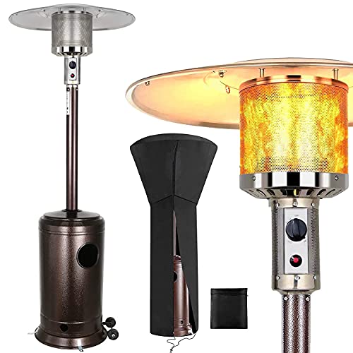 EPROSMIN 48000BTU Outdoor Patio Heater with Cover  Propane Heater with Wheels Bronze Floorstanding Outdoor Heater Space Heater Commercial Residential Outdoor Heaters for GardenWeddingParty