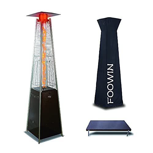 FOOWIN Pyramid Patio Propane Heater 2 in 1 Patio Propane Heater with Detachable table 48000 Btu Patio Outdoor Heater Gift Waterproof Cover Quartz Glass Tube Propane Heater (Hammered Bronze)