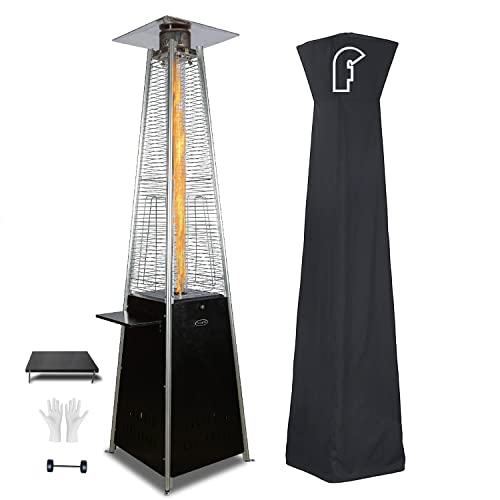 Pyramid Patio Heater 48000 BTU Outdoor Heater with Cover Propane Patio Heater Pyramid Outdoor Heaters Quartz Glass Tube Patio Heaters for Outdoor Use with Wheels Ground Nails Detachable Table