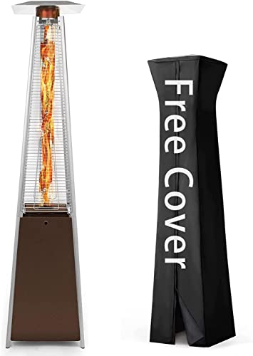 Pyramid Patio Heater  48000 Btu Pyramid Flame Outdoor Heater for Patio Propane with Cover and Portable Wheel Stainless Steel Patio Heaters for Outdoor Use Quartz Glass Tube Hammered Bronze Tower