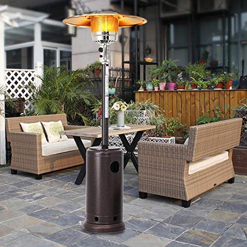 ZIOTHUM 48000 BTU Tall Stand Up Standing Lamp Heater Patio Heater Outdoor Freestanding Space Heater Stainless Steel Waterproof Propane Gas with Wheels Cover for Patio