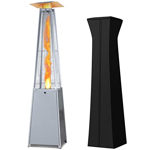 LAUSAINT HOME 2022 Propane Patio Heater with Waterproof Cover for Outside45000BTU Pyramid Outdoor Heater Quartz Glass Tube Flame Heater for Backyard Garden Decoration