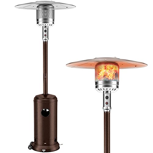 Outdoor Patio Heater 48000 BTU Propane Gas Standing Heating Lamp Tower by DAILYLIFE Garden Backyard Veranda Porch Party Commercial  Residential Use with Simple Ignition System Wheels Bronze Finish