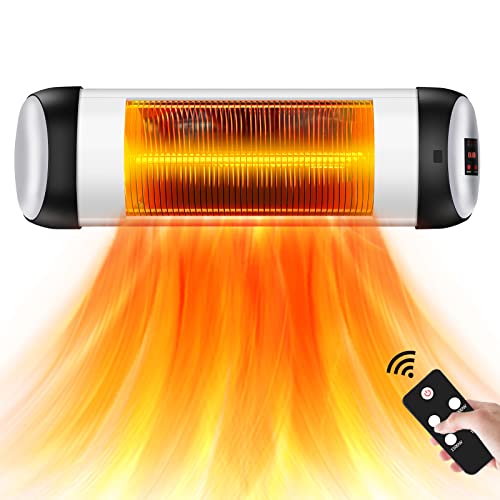 Outdoor Patio Heater Trustech Infrared Heater with1500W Remote Control and Timer IndoorOutdoor Heater with Overheat Shut Off Protection Quiet Operation for Patio Use BackyardGarageWall Mount