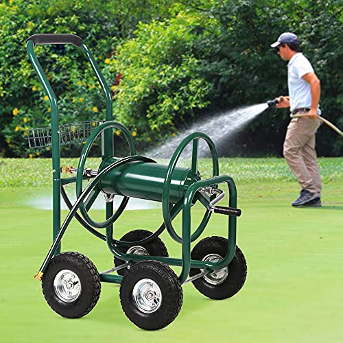 Best Patio Lawn Garden Hose Reel Cart with Wheels for Outdoor Yard Water Planting Truck Heavy Duty Water Planting Gardening  Lawn Care Patio Lawn Garden Watering Equipment Cart  Green