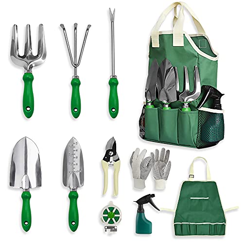 GardenHOME Garden Tool Set  11Pcs Garden Hand Tool Set Equipment with Tote Bag Adjustable and ApronGardening Tools for Women