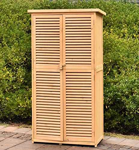 TITIMO 63 Outdoor Garden Storage Shed  Wooden Shutter Design Fir Wood Storage Organizers  Patios Tool Storage Cabinet Lockers for Tools Lawn Care Equipment Pool Supplies and Garden Accessories