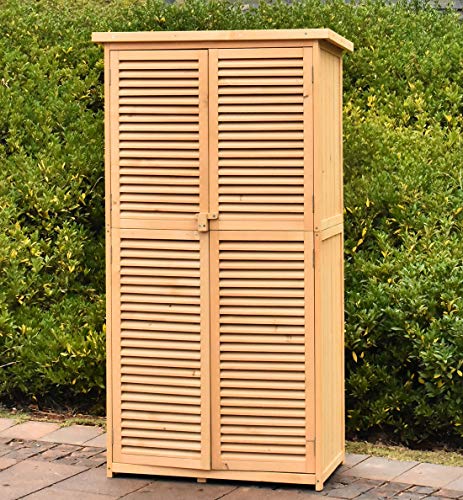TITIMO 63 Outdoor Garden Storage Shed  Wooden Shutter Design Fir Wood Storage Organizers  Patios Tool Storage Cabinet Lockers for Tools Lawn Care Equipment Pool Supplies and Garden Accessories