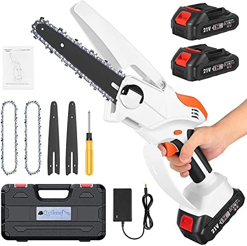 Mini Chainsaw Cordless 6inch Handheld Portable Chainsaw with Security Lock  2 Rechargeable Batteries for Gardening Pruning Tree Trimming Wood Cutting  Gardening Tools Kit