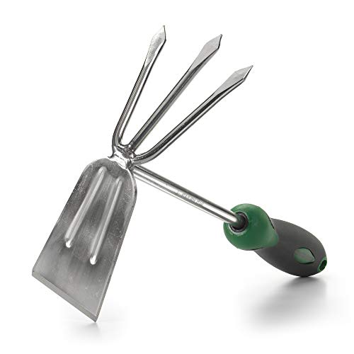 Edward Tools Stainless Steel Hoe and Cultivator  Hand Tiller for Gardening Weeding Tilling Soil  Heavy Duty BendProof Stainless Steel Fork and Blade  Rust Proof Finish  Ergo Rubber Handle