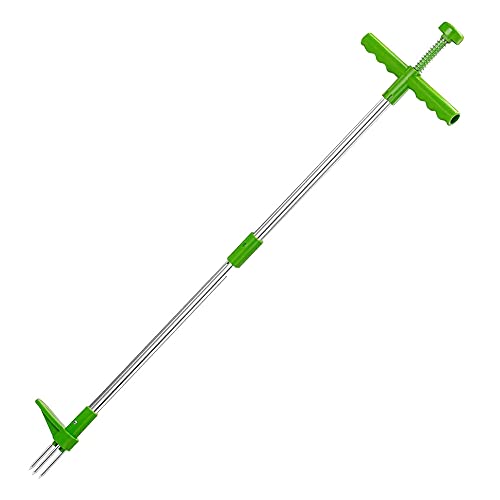 Boomway Stand Up Weeder Root Removal Tool Weed Puller Tool Garden Manual Weeder 39 Inch Long Handle Weeding Tool with 3 Steel Claws and Foot Pedal Green