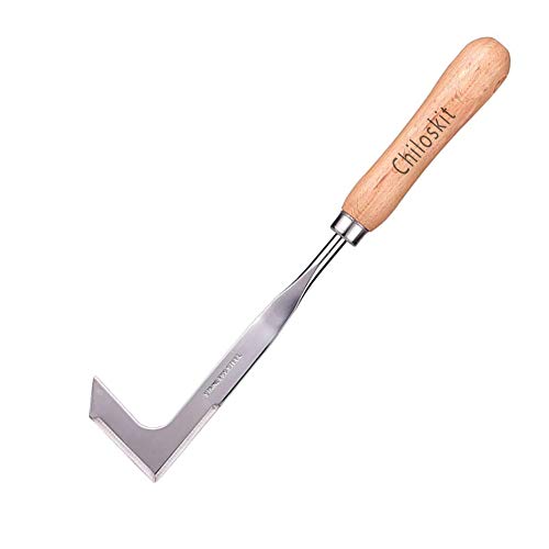 Chiloskit Stainless Steel Wood Handle Crack Weed Puller Tool Machete Hook Knife Yard Lawn Tool (Wood Hand)