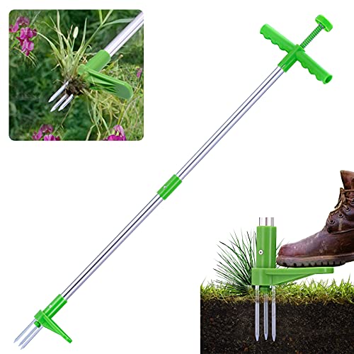 GOTRAYS Weed Puller Stand Up Weeder with Long Handle and 3 Stainless Steel Claws Weed Puller Tool Weed Removal Tool Weeder Tool Weed Remover Manual Weeder Root Removal Tool for Garden