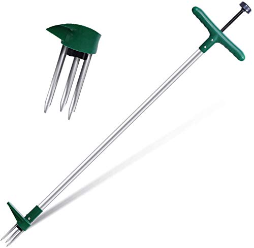 Ohuhu StandUp Weeder and Root Removal Tool with 3 Stainless Steel Claws 39 Long Reinforced Aluminum Alloy Pole Manual Ruderal Remover Weed Puller Hand Tool with High Strength Foot Pedal