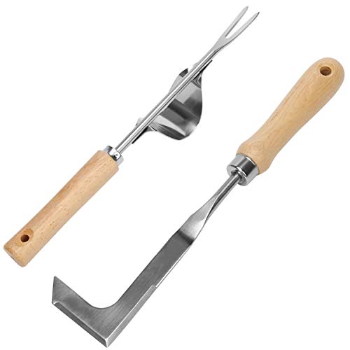 Zhaoyao Weed Puller Tool Garden Crack Hand Weed Remover Stainless Steel Crevice Weeding Tool Lawn Yard Gardening Tool with Wood Handle for Sidewalk and Patio 2 Pack