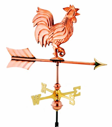 Good Directions 802pr Rooster Cottage Weathervane Polished Copper With Roof Mount